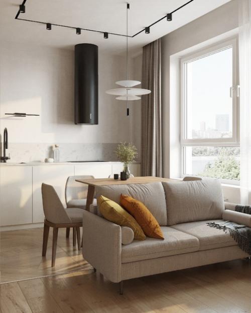 Современный стиль в дизайне кухни - гостиной, площадью - 16. 01