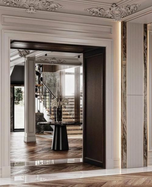 Холл и кухня - гостиная в загородном доме. 01