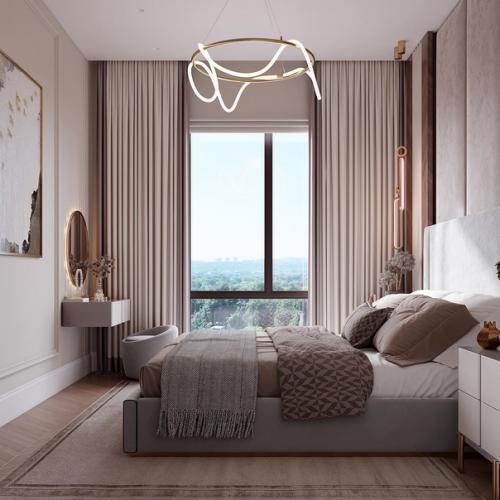 Стильная спальня.  Как богато и красиво смотрятся бежевые цвета в интерьере. 03