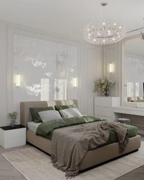 Дизайн спальни в светлых тонах.