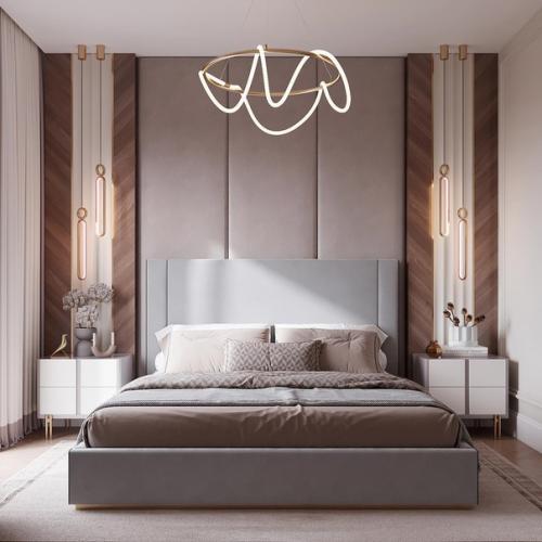 Стильная спальня.  Как богато и красиво смотрятся бежевые цвета в интерьере. 04