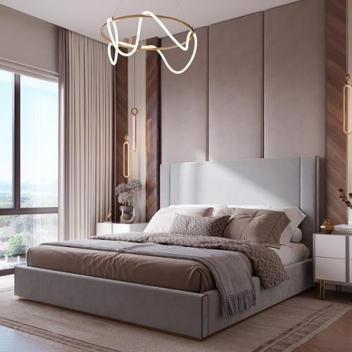 Стильная спальня.  Как богато и красиво смотрятся бежевые цвета в интерьере. 01