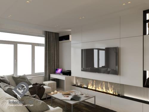 Проект кухни - гостиной в квартире, в ЖК Бутово - Парк. 03