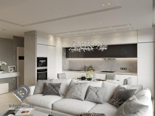 Проект кухни - гостиной в квартире, в ЖК Бутово - Парк. 01