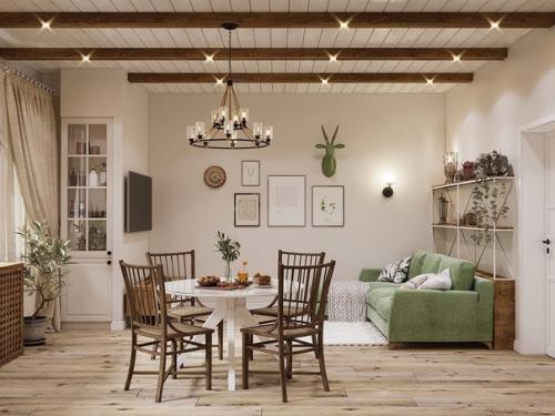 Стильная кухня - гостиная в загородном доме. 02