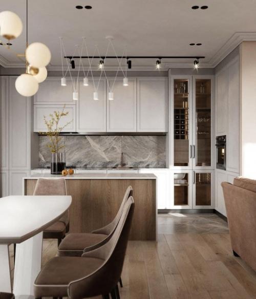 Кухня - гостиная в бежевых тонах! 01