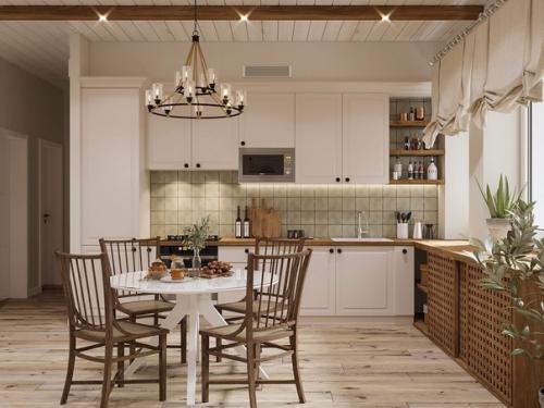 Стильная кухня - гостиная в загородном доме. 01