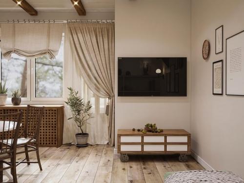 Стильная кухня - гостиная в загородном доме. 03