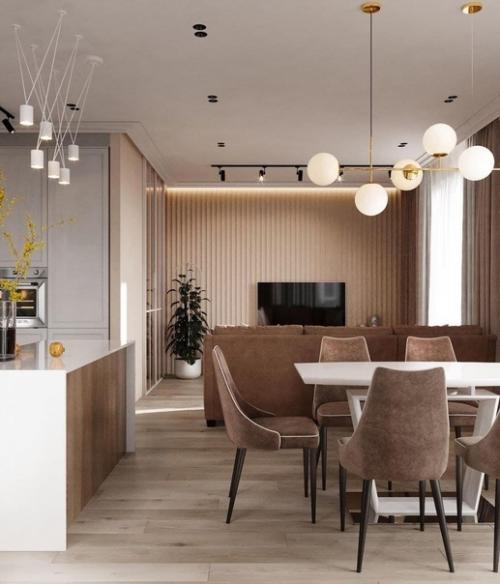 Кухня - гостиная в бежевых тонах! 05