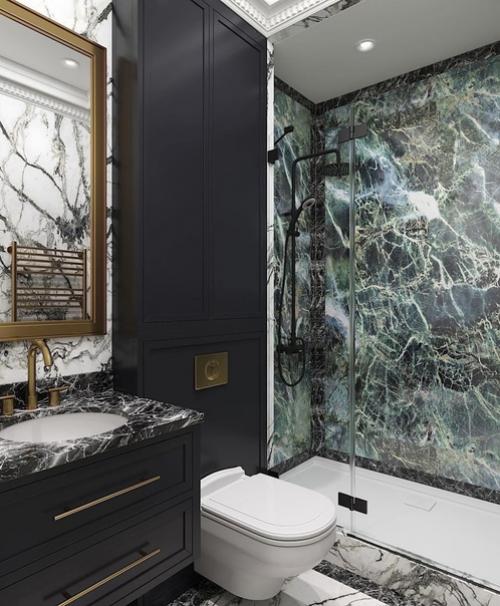 Ванная комната в сочетании мрамора и столярки. 03