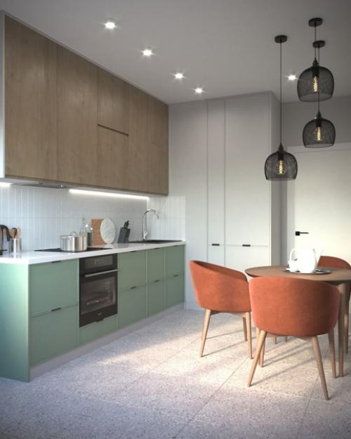 Кухню в довольно смелых цветовых сочетаниях. 02