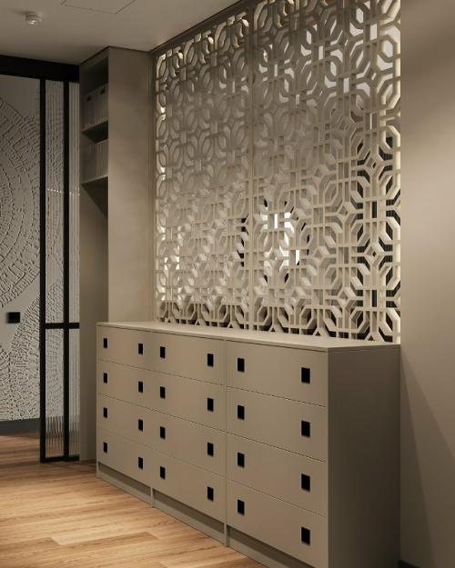 Современный интерьер выполнен в элегантной и сдержанной стилистике с акцентом на благородные материалы и продуманную геометрию пространства. 08