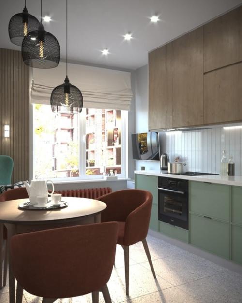 Кухню в довольно смелых цветовых сочетаниях. 01