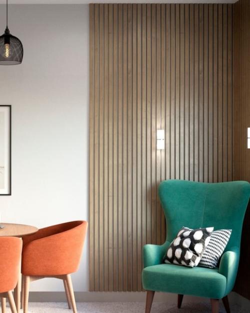 Кухню в довольно смелых цветовых сочетаниях.