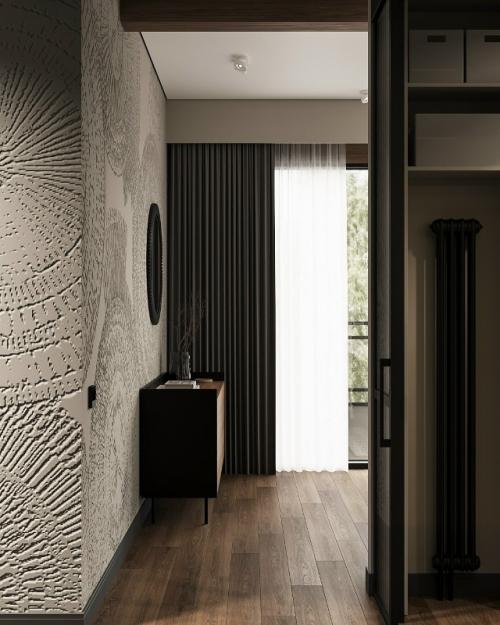 Современный интерьер выполнен в элегантной и сдержанной стилистике с акцентом на благородные материалы и продуманную геометрию пространства. 06