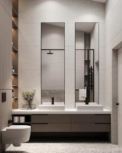 Стильный санузел с высокими потолками. 01