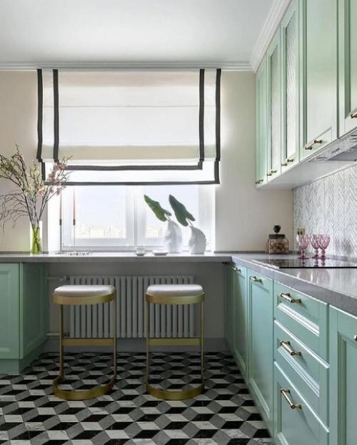 Кухня в светло-зеленом (мятном) цвете. 01