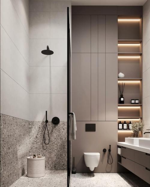 Стильный санузел с высокими потолками. 02