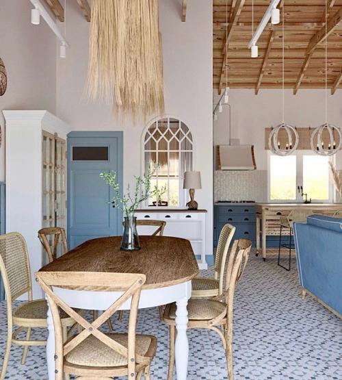 Красивая кухня - гостиная в проекте загородного дома. 09