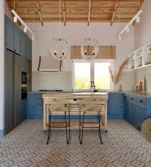 Красивая кухня - гостиная в проекте загородного дома. 03