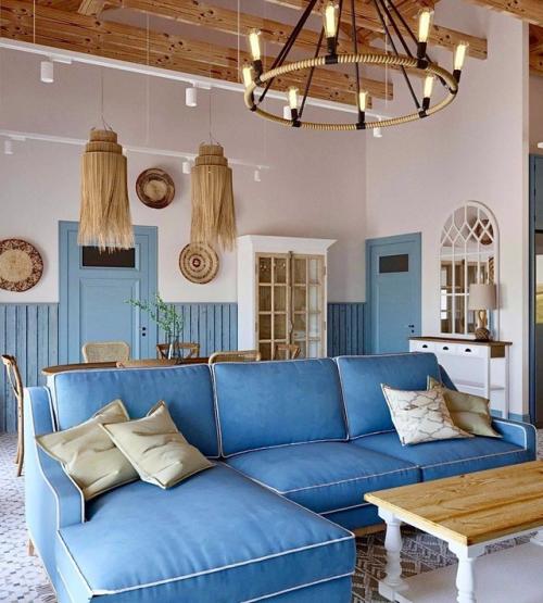 Красивая кухня - гостиная в проекте загородного дома. 04