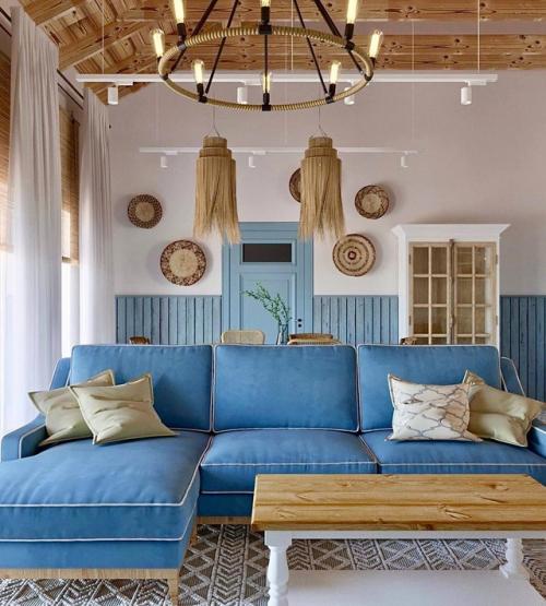 Красивая кухня - гостиная в проекте загородного дома. 08