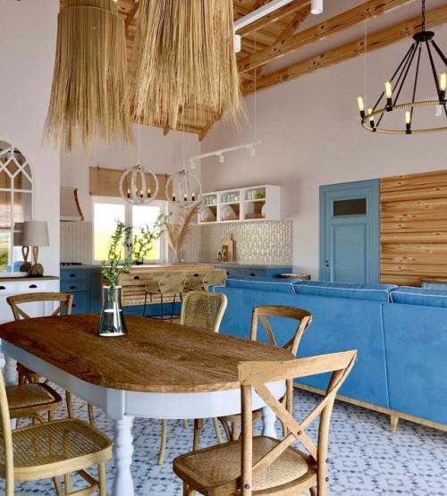 Красивая кухня - гостиная в проекте загородного дома. 05