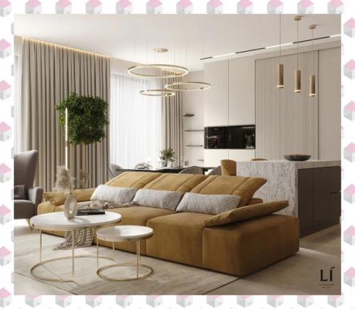 Эффектная кухня - гостиная в монохромной светлой палитре. 01