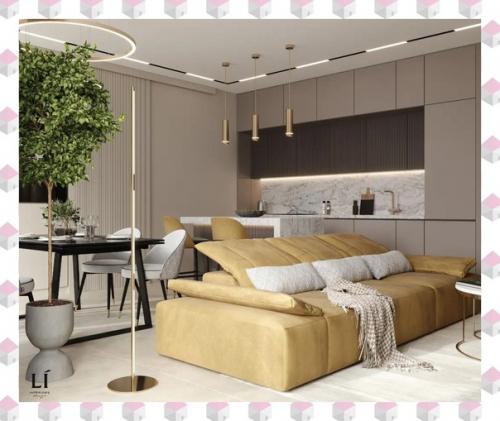 Эффектная кухня - гостиная в монохромной светлой палитре. 04