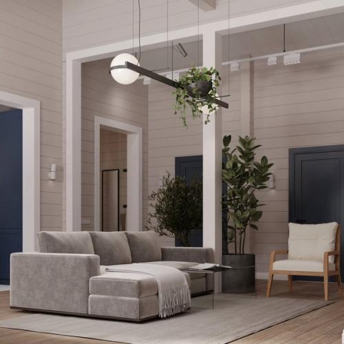 Теплый и уютный интерьер загородного дома. 01