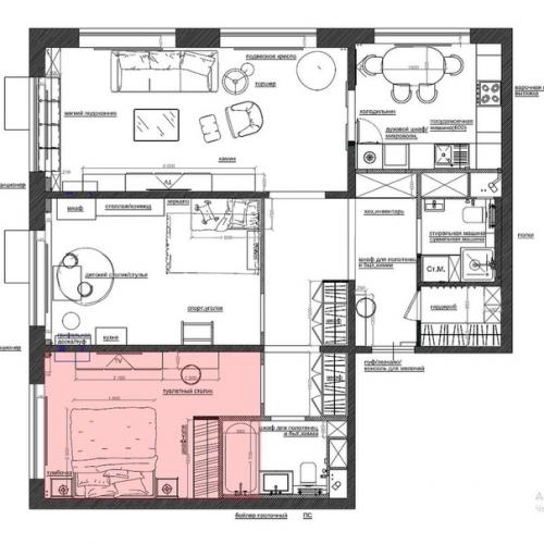 Зеркала по бокам от изголовья зрительной увеличивают комнату, при этом, являются элементами декора. 06