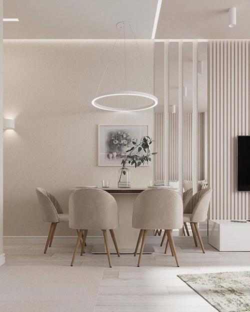 Кухня - гостиная в светлых тонах. 05