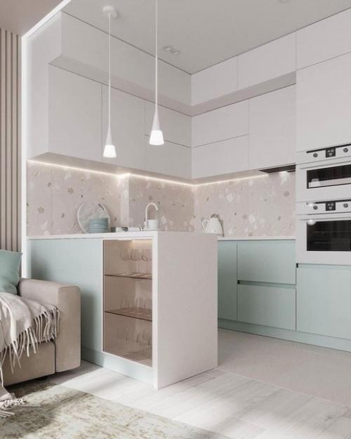 Кухня - гостиная в светлых тонах. 03