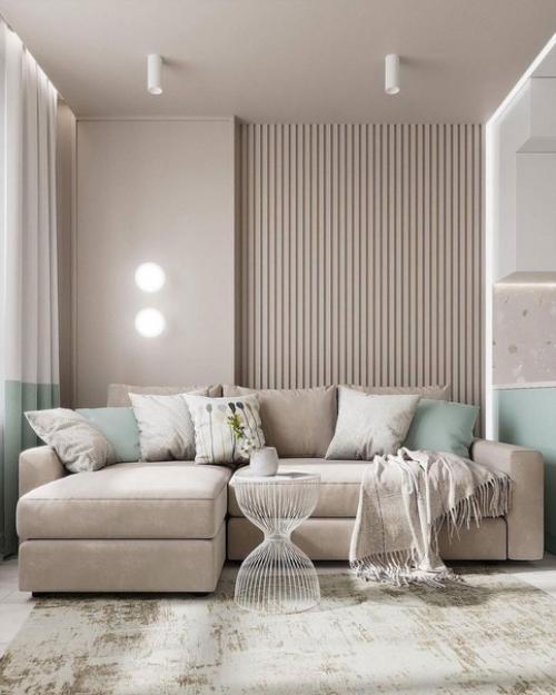 Кухня - гостиная в светлых тонах. 08