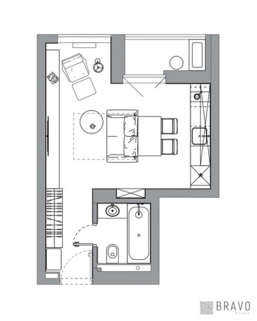 Квартира - студия, общей площадью - 26, 6 кв. 06