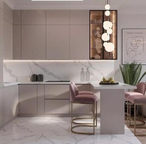 Кухня - гостиная в пудровых оттенках. 04