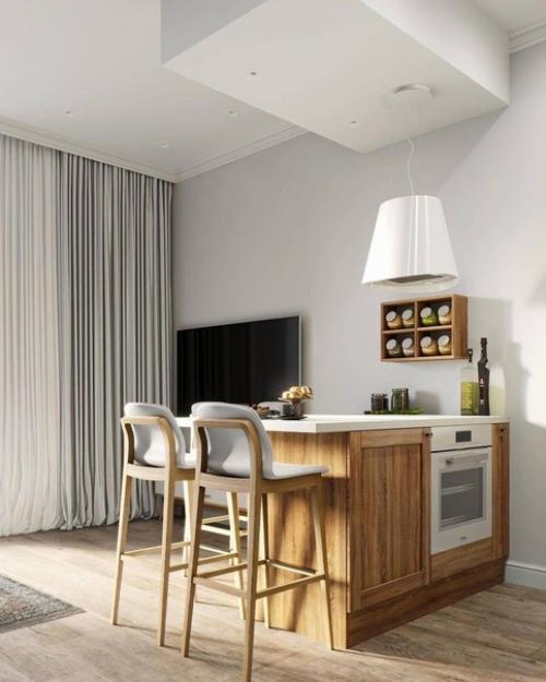 Кухня - гостиная в скандинавском стиле.