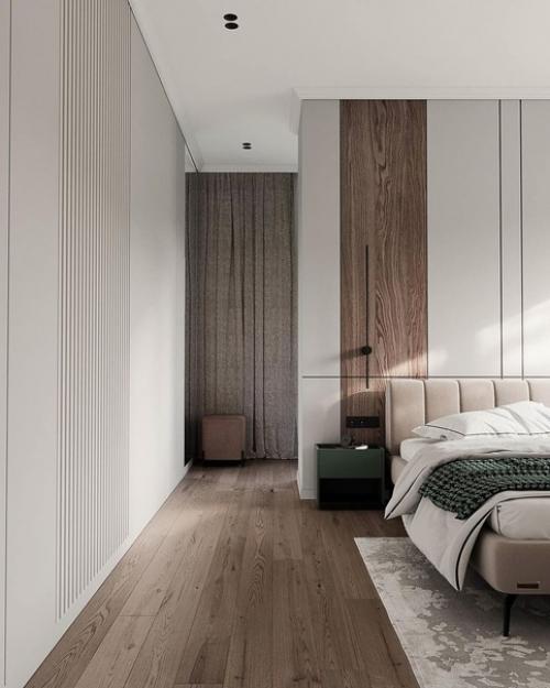 Спальня с интересным стеклянным шкафом. 08