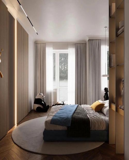 Рабочая зона есть, кровать хорошая, шкафы вместительные, для книг и любимых вещей есть открытый шкаф. 02