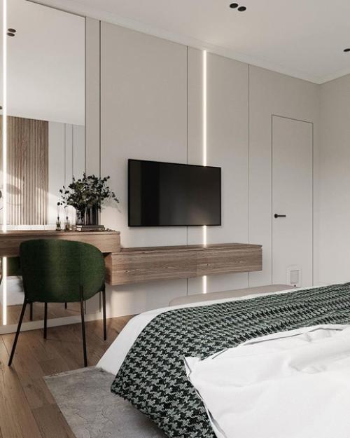 Спальня с интересным стеклянным шкафом. 05